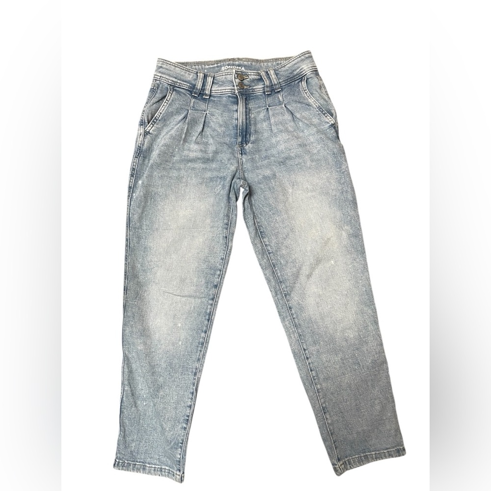 Sonoma Pleated-Front Relaxed High Rise Light Wash Jeans, 6